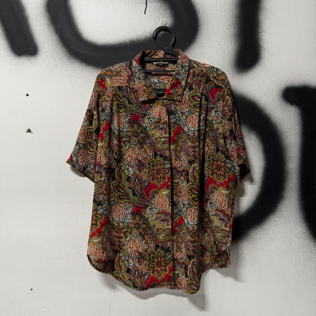 VTG 빈티지 페이즐리 풀 패턴 멀티 컬러 반팔 셔츠 블라우스