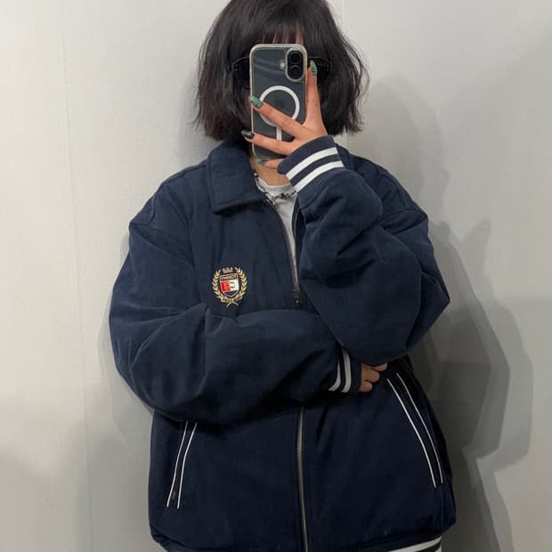 XL 타미 진스 코듀로이 레터맨 재킷 네이비