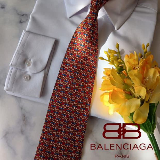 발렌시아가 실크 레드 인터락 패턴 넥타이 8.8cm A+등급 A19041
