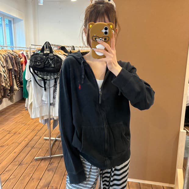 폴로 블랙 후드집업