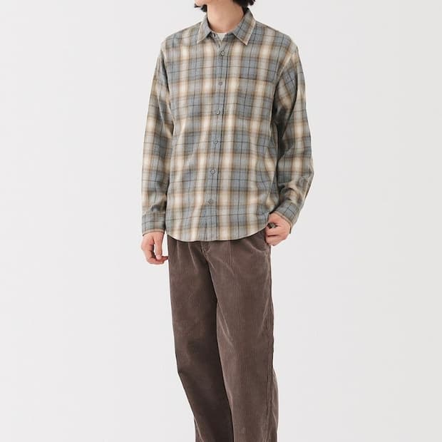 무인양품 플란넬 체크 셔츠 베이지 2XL