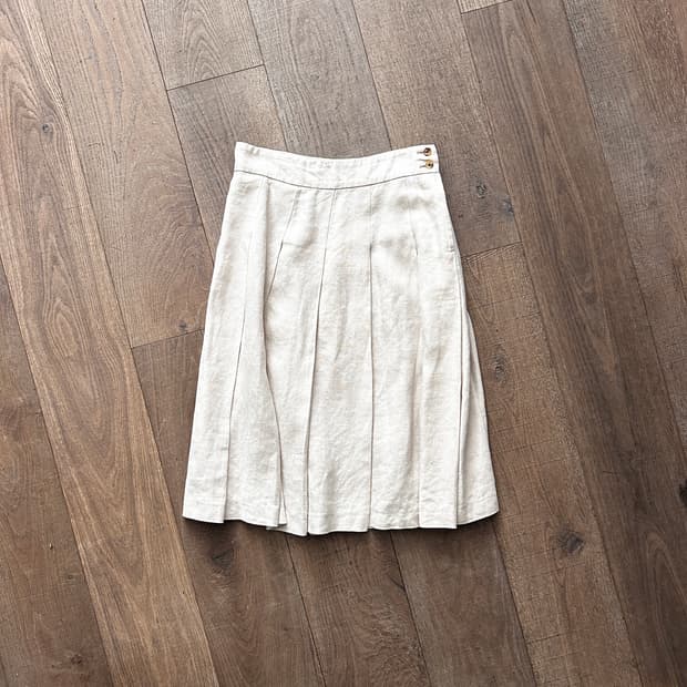 Beige Linen Pleats Skirt