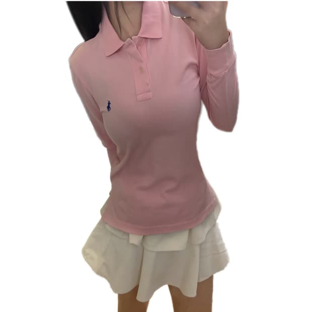 폴로 랄프로렌 커스텀핏 핑크 롱슬리브 카라티 PK