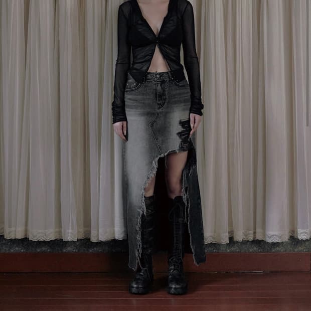 보헤미안서울 보헴서 DESTROYED DENIM LONGSKIRT 롱치마