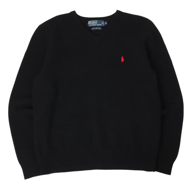 폴로 랄프로렌 블랙 램스울 브이넥 니트