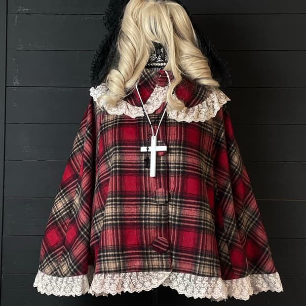 LIZ LISA 리즈리사 나나 레드 체크 패턴 케이프