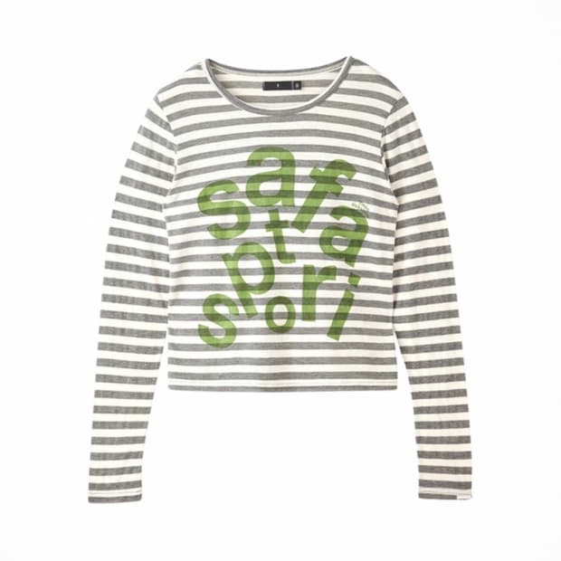 1/2 Ticketing Stripe Border Tee Gray