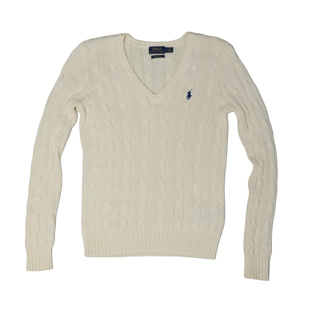 [정품]폴로 랄프로렌 여성 케이블 니트 V넥 꽈배기 스웨터 베이지