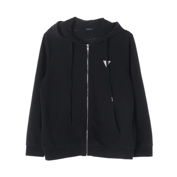 GUESS 클래식 삼각 로고 블랙 후드 집업 L