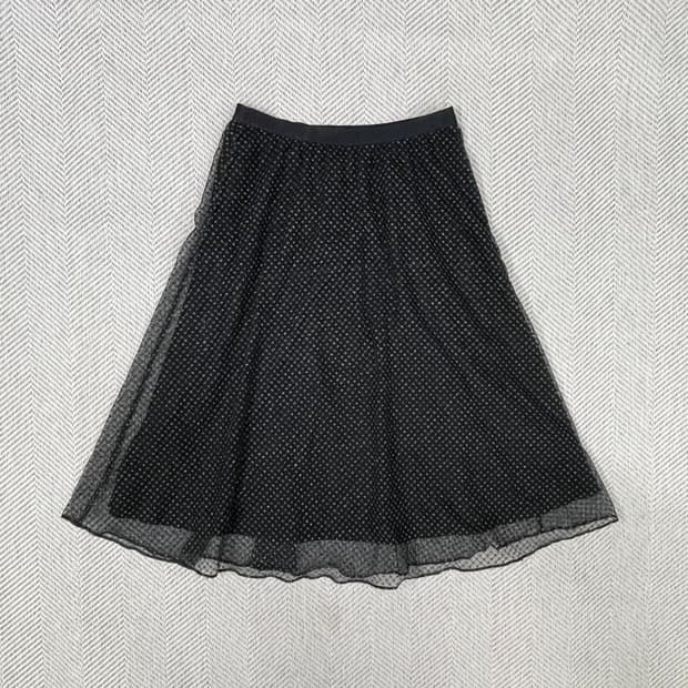 안나수이 검정색 도트 쉬폰 롱 스커트 32인치