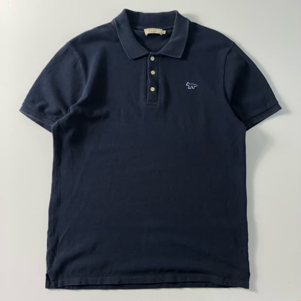 Maison kitsune 메종키츠네 폭스패치 네이비 카라 반팔티셔츠