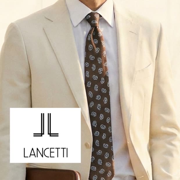 란체티 넥타이 브라운 페이즐리 자수 패턴 8.8cm 새제품 K2378
