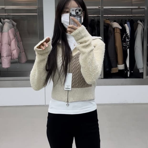 새상품/구할수없는/약20%저렴)인스턴트펑크 믹스집업울가디건-아이보리