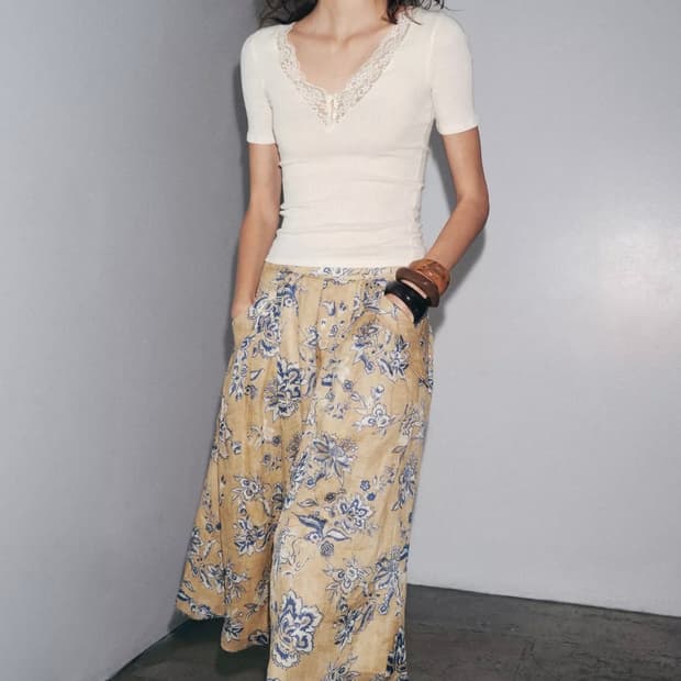 ZARA 자라 레이스 골지 티셔츠, 자라 레이스 티셔츠