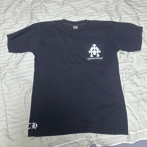 크롬하츠 블랙 반팔 티셔츠 포켓 크로스 로고