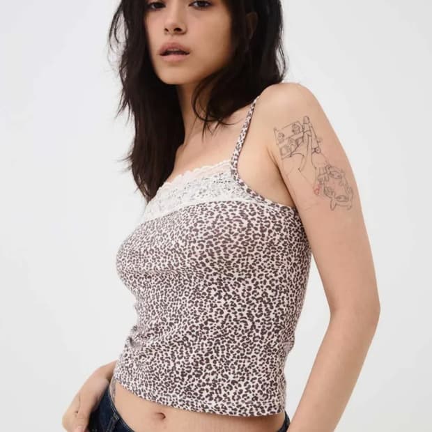 익스파이어드걸 레오파드 레이스 탱크 아이보리