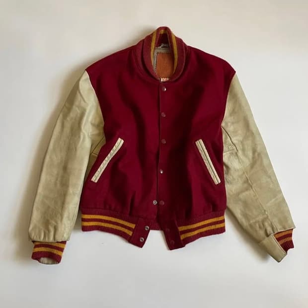 80s 골든베어 버건디 바시티 자켓