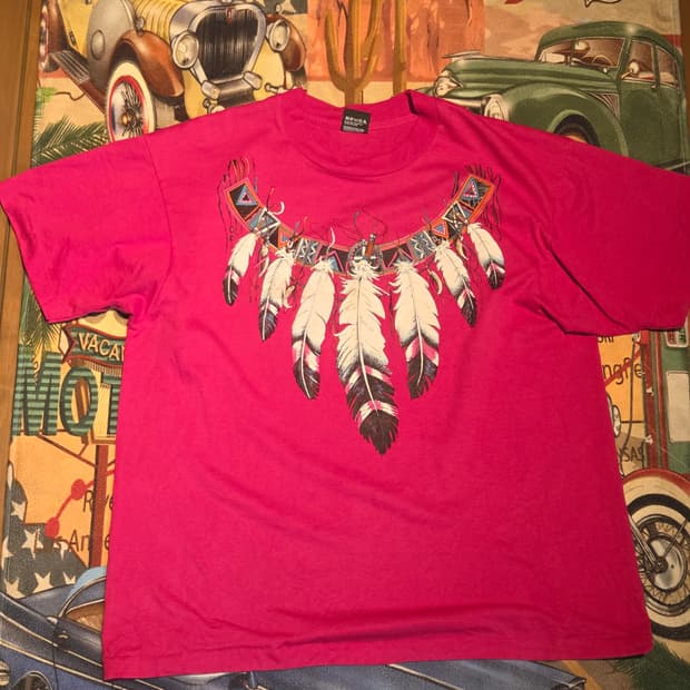 90's 아메리칸 인디언 깃털 그래픽 티셔츠