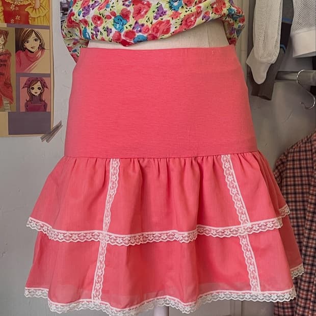 핑크레이스 티어드 스커트 [무배]