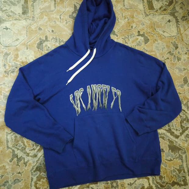 [더블렛x424] 17AW 아카이브 프린지 자수 후드 블루 L