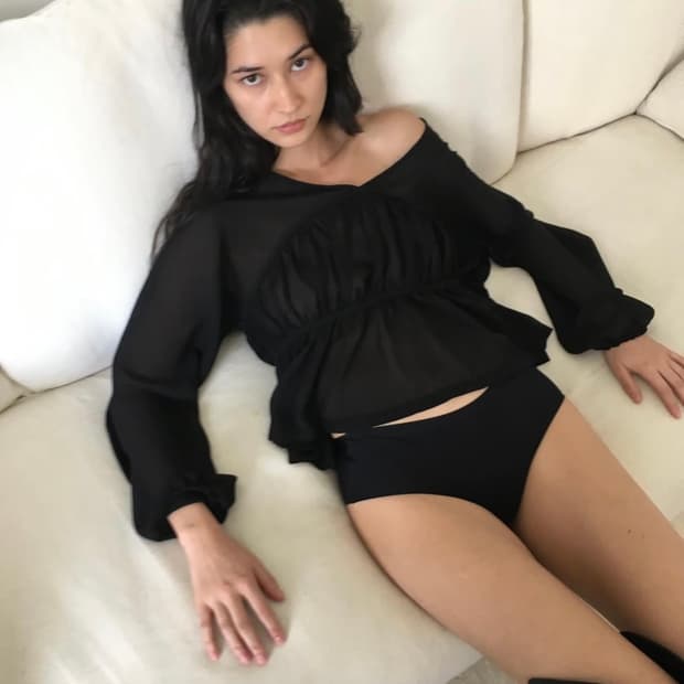 havebin See-through shirring blouse