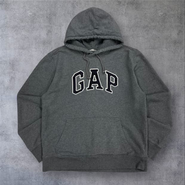 GAP 차콜 그레이 컬러 스펠아웃 빅로고 후드티