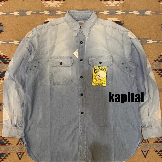 [4][XL] 캐피탈 샴브레이 투톤 본 패치 벤틸레이터 워크 셔츠 삭스