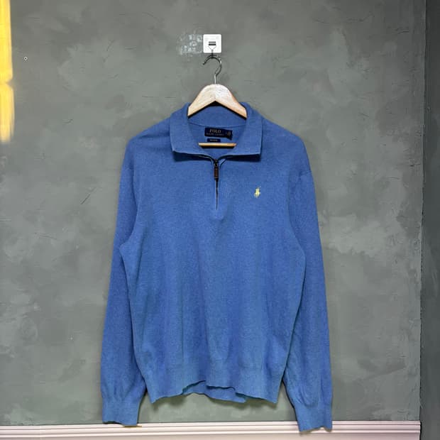 폴로 랄프로렌 니트 반집업 스카이블루