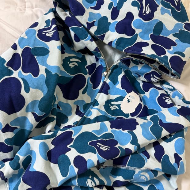 베이프 ABC 카모 로고 립 풀 집 후드 블루 후드집업