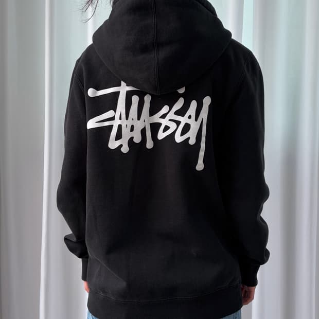 [S]스투시 베이직 기모 후드 집업 black