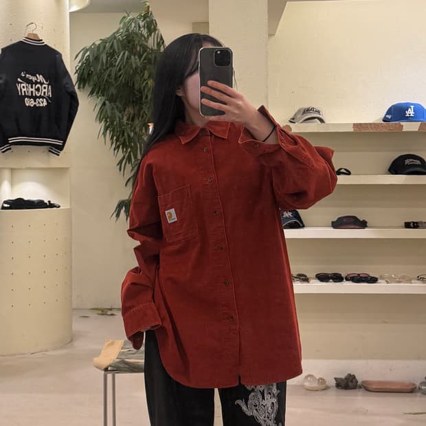 칼하트 코듀로이 워크 셔츠 버건디 U218