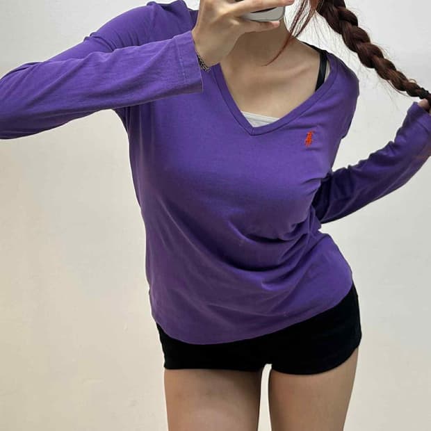 폴로 랄프로렌 일본판 여리핏 브이넥 롱슬리브 티셔츠(S)