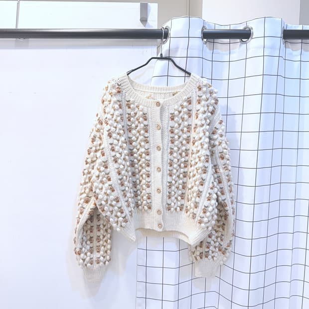 빈티지 자수 폼폼 가디건