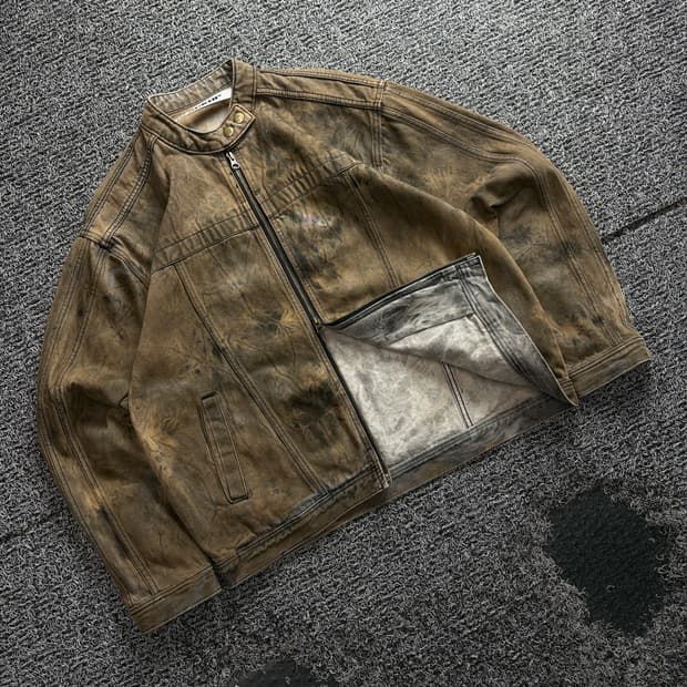 빈티지 에이징 디스트로이드 라이더 자켓 브라운 3863