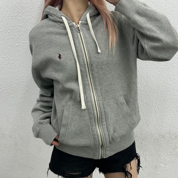 폴로 랄프로렌 버건디포니 그레이 후드집업 L