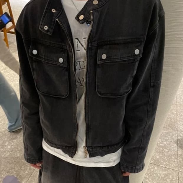 블랙 데님 라이더 자켓