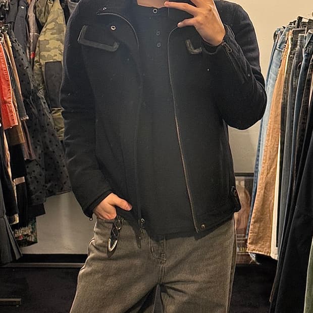 IGNITION 웨스턴 울 숏 집업 코트 집업 블랙 검정 가죽 레더 펑크