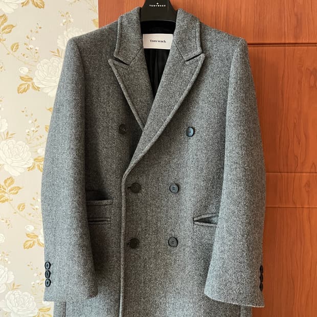 토니웩 헤링본 더블 브레스티드 코트 S