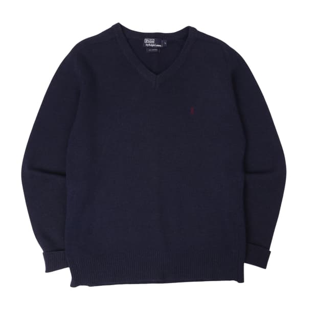 폴로 랄프로렌 네이비 램스울 브이넥 니트