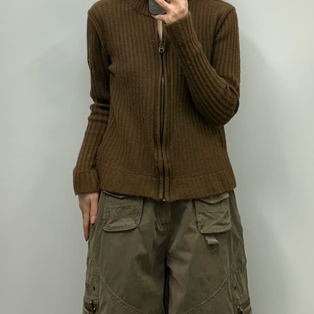 게스 브라운 골지 니트 집업