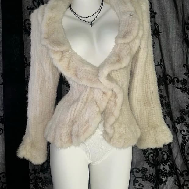 크림 밍크 퍼 빈티지