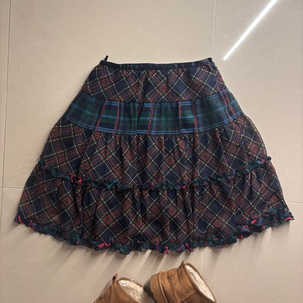 Vintage 빈티지 체크 프릴 미디 스커트