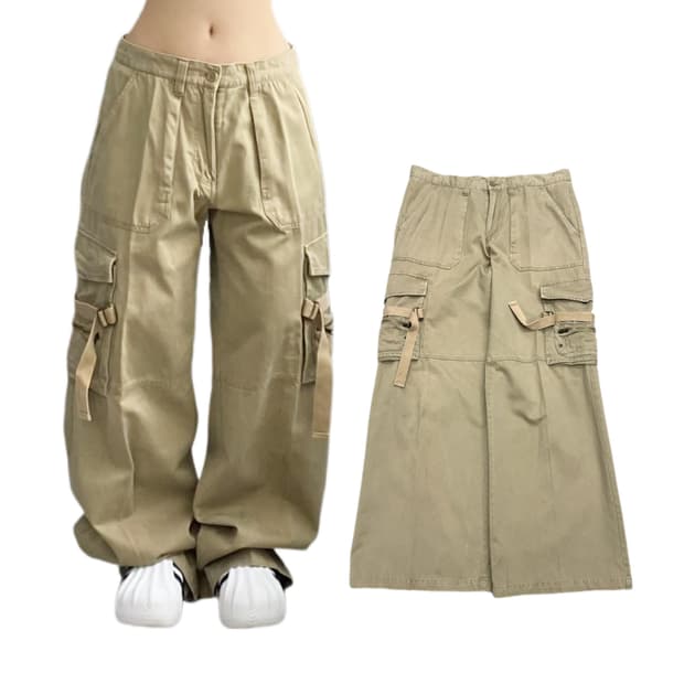 탄창 Y2K 멀티포켓 빈티지 와이드 카고팬츠