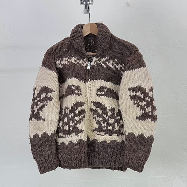 카우찬 조르딕 캐나다 울 헤비 숄 카라 코위찬 니트 자켓