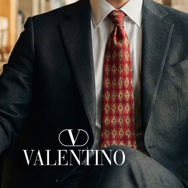 발렌티노 실크 레드 기하학 패턴 넥타이 9.5cm A+등급 E877