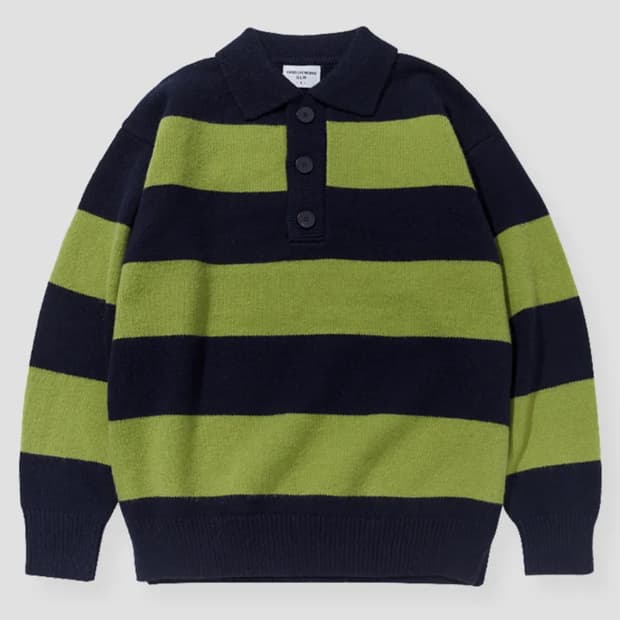 굿라이프웍스 오버핏 럭비 스트라이프 니트 라임 S GLW