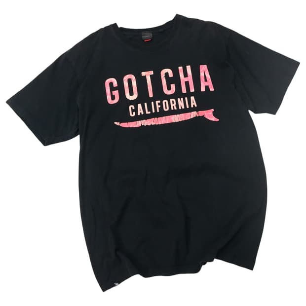 Gotcha 갓차 캘리포니아 서프 텍스처 로고 블랙 반팔 티셔츠 XXXL