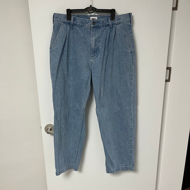 34 오베이 와이드 연청팬츠