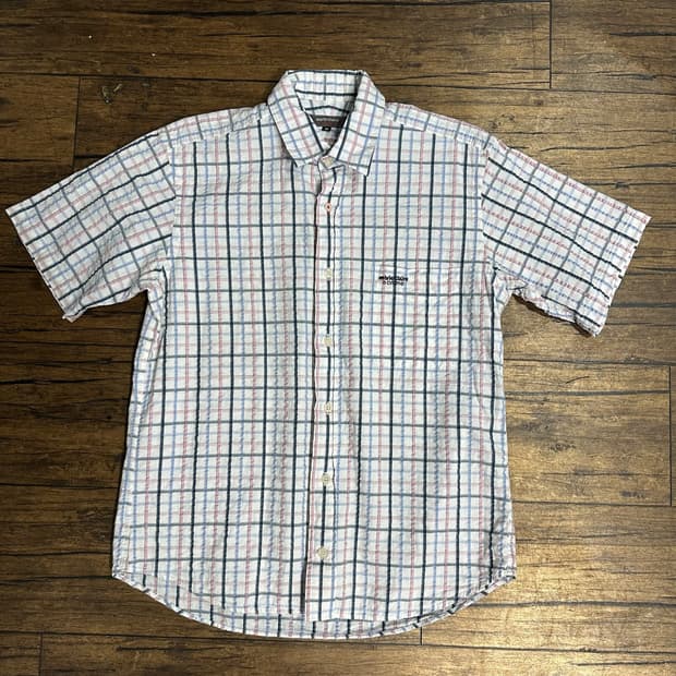 마리끌레르 옴므 SWISS COTTON 시어서커 체크 반팔 셔츠 M