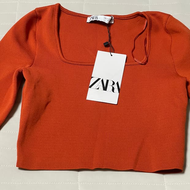 [새상품]ZARA 니트 크롭탑 오렌지 S